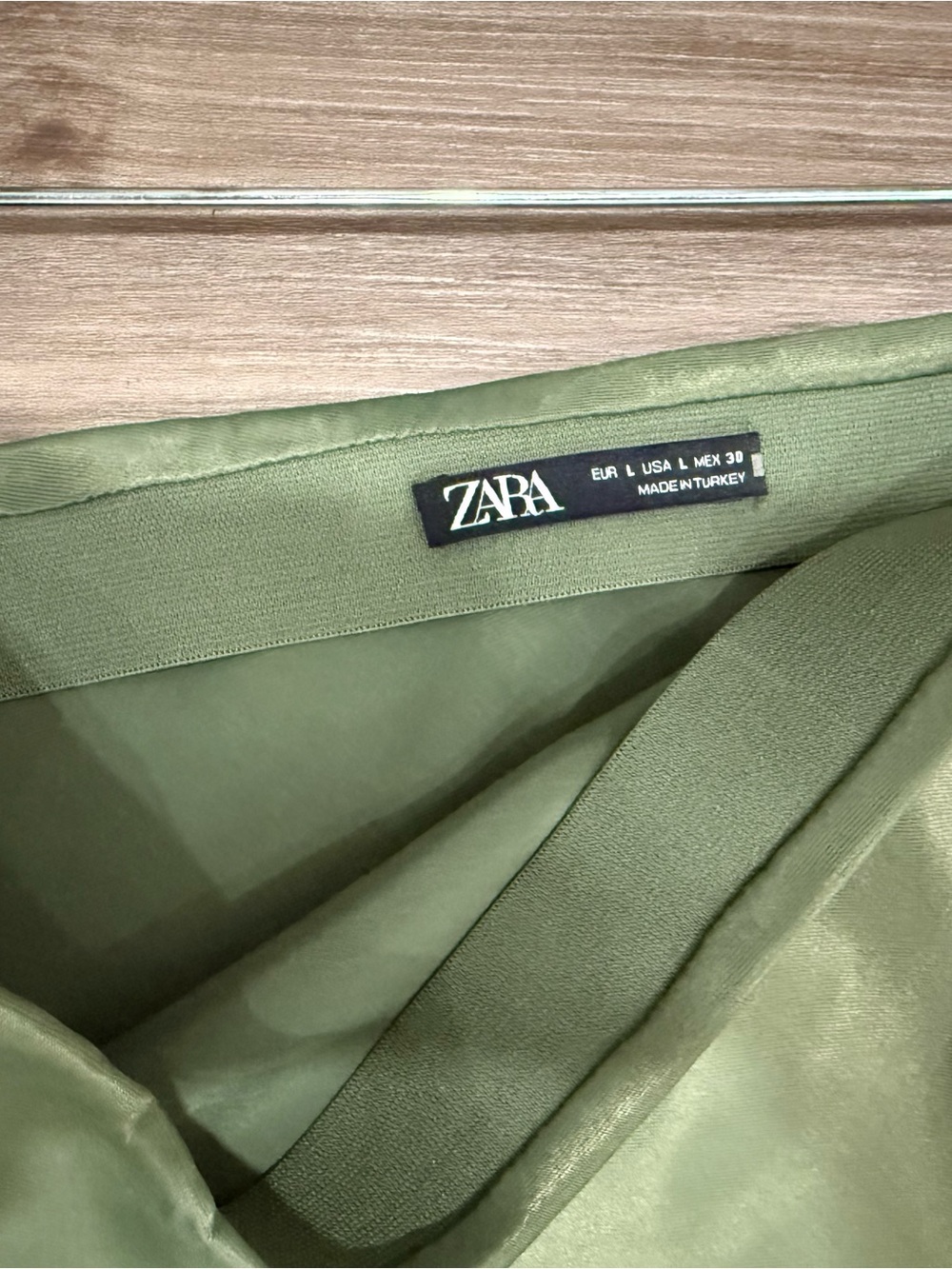 Zara Olive Satin Slip Skirt, L - Picture 3 of 6
